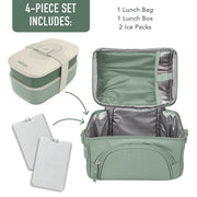 Bentgo Deluxe 4-Piece Lunch Box Set with Insulated Bag, Built-In Utensils, 2 Ice Packs, Khaki Green