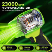 Saker BF173 Electric Cordless Leaf Blower, Adjustable Speed, Handheld, Dual 22V 4000mAh Batteries, 260 CFM, 76 MPH, Green