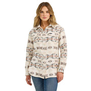 Wrangler Women's Retro Aztec Print Unlined Boyfriend Fit Shacket, Cream Multi, Large