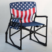 Seina Patriotic Outdoor Foldable Rocking Chair with Armrests, Cup Holder, Side Pocket, 300 lb Capacity