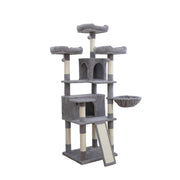 Vibrant Life Heavy Duty 7-Level 67-Inch Cat Activity Center with Scratch Ramp, Hammock, Two Condos, Gray