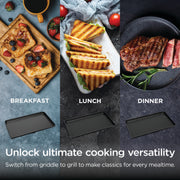 Ninja Sizzle Pro XL Indoor Griddle and Grill, 20-Inch Ceramic Nonstick Plates, ProTemp IQ Technology, Edge-to-Edge Heating, Silver, GX101