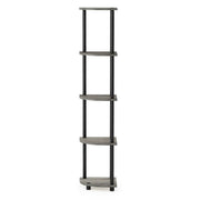 Furinno Turn-N-Tube 5 Tier Corner Bookshelf, French Oak Grey and Black, 11.6 in W x 11.6 in D x 57.7 in H, 99811GYWBK