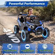 Wisairt 4WD 24V Ride On Toy Car, 2-Seater Electric Power UTV with Remote Control, LED Lights, Spring Suspension, 3 Speeds, Music, Blue