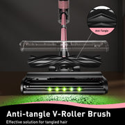 Cocbny A27 Cordless Stick Vacuum Cleaner, Powerful 350W Suction, Green LED Light, Anti-Tangle Brush, Lightweight 7 lb, Rechargeable with Detachable Battery, Pink