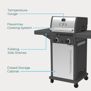Char-Broil Performance Series FlavorMax 2 Burner Gas Grill with Foldable Side Shelves, Electronic Ignition, Porcelain-Coated Grates, Black and Stainless Steel, 463663125