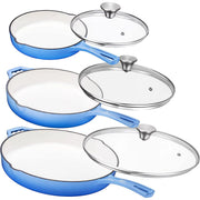 Bruntmor Enemeled Cast Iron 3 Piece Skillet Bundle 12 10 8 Set - Cast Iron, Blue