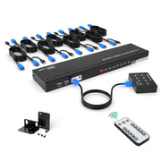 MT-VIKI 8 Port HDMI KVM Switch, 4K 30Hz, USB 2.0 Hub, IR Remote, Wire Desktop Controller, 1U Rack Mount, 8 HDMI Cables, WM-801HK-C