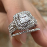 Newshe Jewellery BR0763_FM_8 Moissanite Wedding Ring Set, 1.9ct Princess Cut, 925 Sterling Silver, White, Size 8