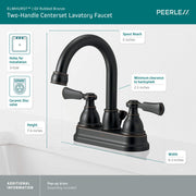 Peerless Elmhurst Two-Handle Centerset Bathroom Sink Faucet with Push Pop-Up Drain, Oil Rubbed Bronze, Ceramic Disc Valve, WaterSense Certified, P2665LF-OB