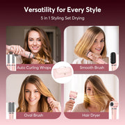 Bopcal ZCY892-B 5 in 1 Hair Dryer Brush, High-Speed Air Styler with Automatic Curling Barrels, Straightener, Volumizing Brush, Pink, Travel Bag Included