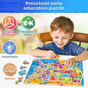 SYNARRY Large USA Map Wooden Puzzles for Kids Ages 3-8, FSC Certified Educational Jigsaw Puzzles