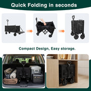 Favoyard Collapsible Wagon, 300lb Capacity, Extended Tailgate, All-Terrain 360 Wheels, Adjustable Handle, Drink Holders, Black, 100L