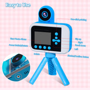 Pink Touch Kids Instant Print Camera, 1080P Dual Lens, Portable Digital Camera with Instant Thermal Printing, Blue, Ages 3-12, K20-BU