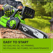 Greenworks 40V Cordless Chainsaw, 12-Inch Bar, 2.0Ah Battery and Charger, Low Kickback Safety Chain, Lightweight