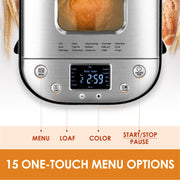 Kitchen In The Box BM01 15-in-1 2LB Stainless Steel Automatic Bread Maker With Recipes, Silver