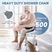 KEKOY Shower Chair with Backrest, 500lb Capacity, Height Adjustable Bath Stool, Heavy Duty Aluminum Alloy Frame, Padded Seat, Showerhead Holder