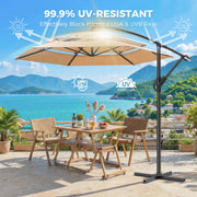 TASKBAY 10ft 3-Tiered Cantilever Patio Umbrella with Solar LED Lights, Triple Vented Top, Beige, HY21LT-Beige