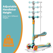 Dribbl 3-Wheel Kids Scooter with Seat, Motion-Activated LED Wheels, Adjustable Handlebar, Wide Anti-Slip Deck, Rear Foot Brake, Aqua Orange, Ages 2+, DBSETKS77
