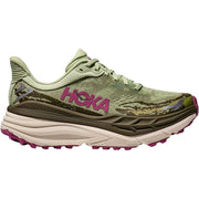 Hoka Women's Stinson 7 Trail Running Shoe, Max Cushioning, H-Frame Technology, Seed Green/Beet Root, Synthetic Textile Upper