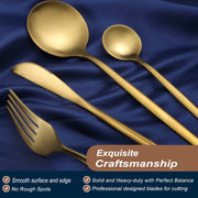 Bestdin 20-Piece Stainless Steel Flatware Set, Matt Gold Polish, Service for 4, Dishwasher Safe