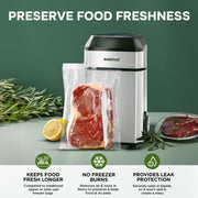 InstaSeal 6030 Vacuum Sealer Food Saver Machine with 12 Bags, Compact Upright Design for Liquids and Food Preservation