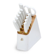 Beautiful 5336876 12 Piece Thyme Green and Gold Knife Block Set with Soft-Grip Ergonomic Handles by Drew Barrymore