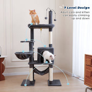 Vibrant Life 58.5in Multi Level Cat Tree Tower with Double Base, Gray, Interactive Dangling Balls, Sisal-Wrapped Scratching Posts