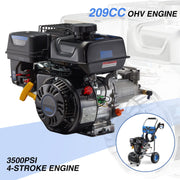 Efurden Gas Pressure Washer, 3500 PSI, 2.3 GPM, 209CC Engine, 4 Adjustable Nozzles, 25-Foot Hose, 11-Inch Wheels, Blue, MTPW01-WM