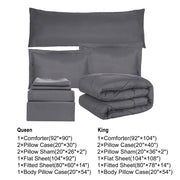 HIG 8-Piece Modern Comforter Set with Sheets, All-Season Lightweight Polyester Down Alternative, Honeycomb Quilted, Dark Gray, Queen