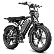 TST Electric Mountain Bike, 750W Geared Hub Motor, 20x4-Inch Fat Tires, Full Suspension, Mechanical Disc Brakes, 48V 15AH Battery, 28MPH Pedal-Assist, R002