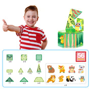 PICASSO-TILES Magnetic Tiles Forest Animals Theme, 48PCS STEM Building Blocks Educational Toy for Kids