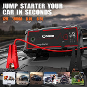 Soulor CY20 Car Jump Starter, 3000A Peak Current, 8000mAh Lithium Battery, Portable Power Bank with Dual USB Fast Charging and Emergency LED Light