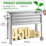 Land Guard Mobile Galvanized Raised Garden Bed, 36in x 12in Elevated Metal Planter Box with Legs and Wheels, 400lb Capacity, Rust Resistant, Silver