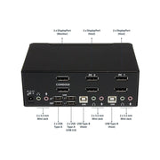 StarTech.com 2 Port DisplayPort Dual-Monitor KVM Switch, 4K 60Hz, USB Hub, Audio Support, Push Button Control, SV231DPDDUA2