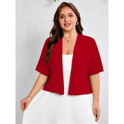 Showmall Womens Plus Cropped Cardigan Open Front Shrug Lightweight Bolero Red 3X