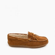 Minnetonka Moccasin Pile-Lined Hardsole Mocs for Men - Brown - 8M