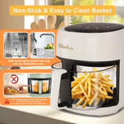 Bluebow 5 Quart Air Fryer with 360 Degrees Viewing Glass Pot, White
