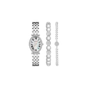 Anne Klein Women's Oval Watch and Bracelet Set Silvertone