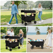 Vomeast Wagon Stroller, Spacious 2-Seater with Adjustable Canopy, 5-Point Harness, Foldable Cargo Mode, Black