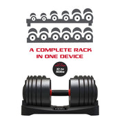 FitRx SmartBell XL Adjustable Dumbbell Set, 90lb Quick-Select Weights, Ergonomic Rubber-Coated Handle, Compact Design with Storage Rack, 30465