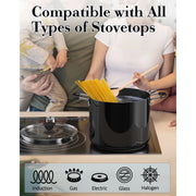 Cook N Home 3C-846B-91656420B018 Nonstick Stockpot with Lid c, Professional Deep Cooking Pot Canning Stock Pot with Glass Lid, Black