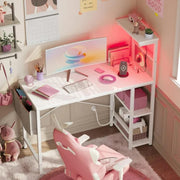 Bestier LED Gaming Desk White & Power Outlet 44 inch