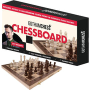 GothamChess GTHM0104 Chess Game board , Premium Wooden Finish Folding Board with Magnetic Pieces, Brown