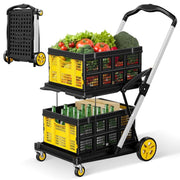 Rvchic Functional Collapsible Cart with 2 Waterproof Storage Crates, 8-in-1 Mobile Folding Trolley, 360 Rolling Wheels, Adjustable Handle, Yellow