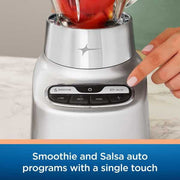 Oster Countertop Blender, 6-Cup Boroclass Glass Jar, 800W Motor, Stainless Steel Crush 4 Pro Blades, One-Touch Smoothie and Salsa Programs, Gray, 2181591