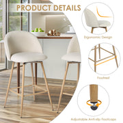 Homy Casa 26in Counter Height Swivel Bar Stools Set of 2, Pale Beige Fabric Seat, Oak Wood Legs, Mid Back