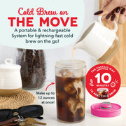 Dash Brew2Go Portable Cold Brew Coffee Maker, USB Rechargeable, Pink, Makes 1.5 Cups, DCBM10SGBPK4