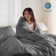 Bare Home Luxury Duvet Cover and Sham Set, Premium 1800 Collection, Ultra-Soft Microfiber, Gray, Queen, 3-Pieces