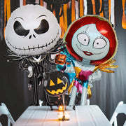 Cymylar S-2032 Jack Skellington and Sally Foil Balloons, Double-Sided, 35 in, Black and White, Pack of 2